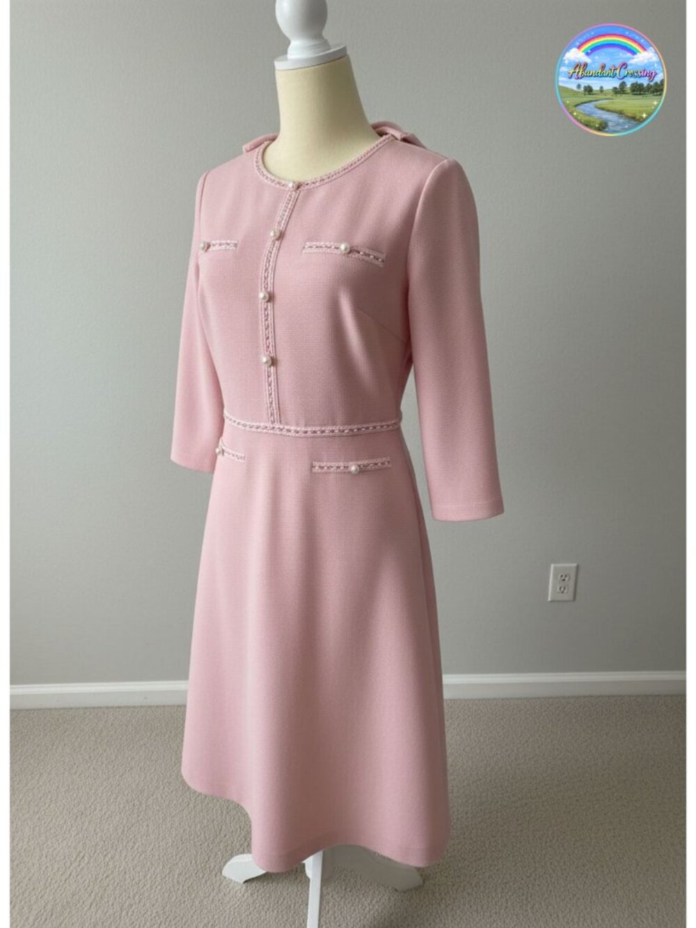 Hobemty Women's Tweed Midi Work Dress A-Line 3/4 Sleeve Office Formal